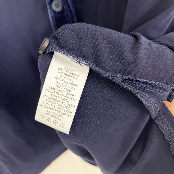 Susan Graver Navy Blue Liquid Knit Velvet Trim Top - Size Large - Picture 5 of 7